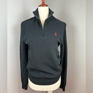 Polo Ralph Lauren Quarter Zip Pullover Size XS Black w Red Pony 100% Cotton